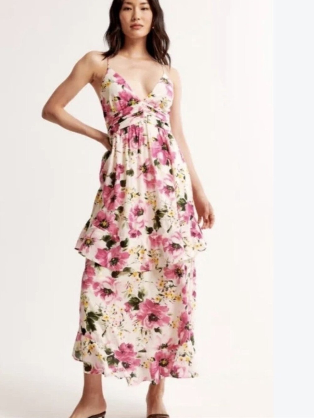 Abercrombie & Fitch Pink & White Floral Tiered Maxi Dress